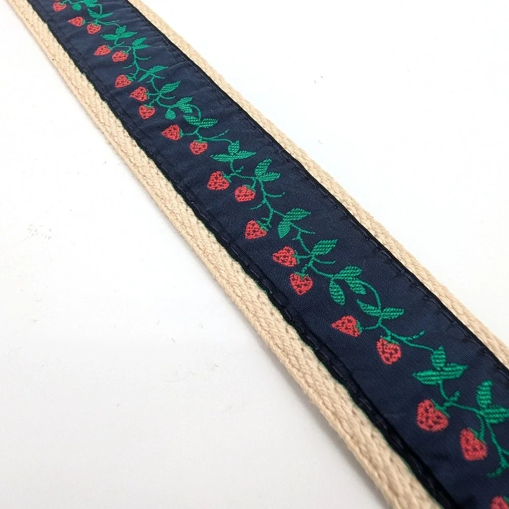 Orvis Strawberry Ribbon Belt Leather Canvas‎ Embroidered New England Size 28